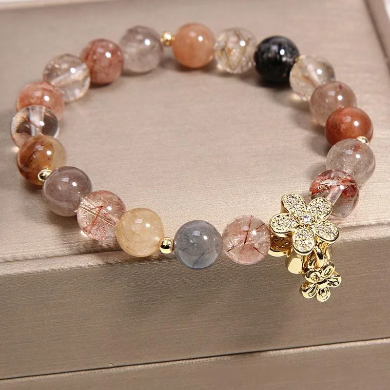 Rutilated Quartz & Citrine Floral Bracelet – Clarity & Abundance