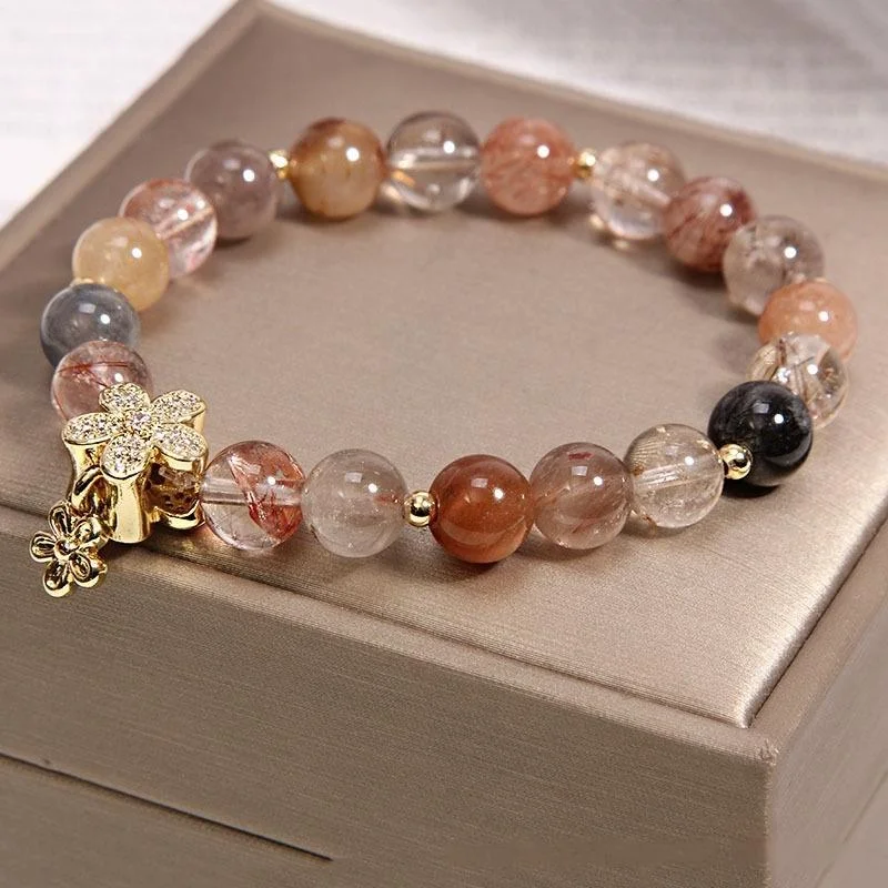 Rutilated Quartz & Citrine Floral Bracelet – Clarity & Abundance
