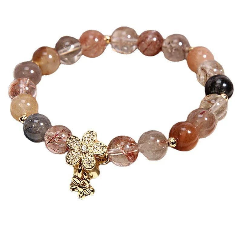 Rutilated Quartz & Citrine Floral Bracelet – Clarity & Abundance