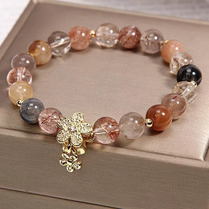 Rutilated Quartz & Citrine Floral Bracelet – Clarity & Abundance