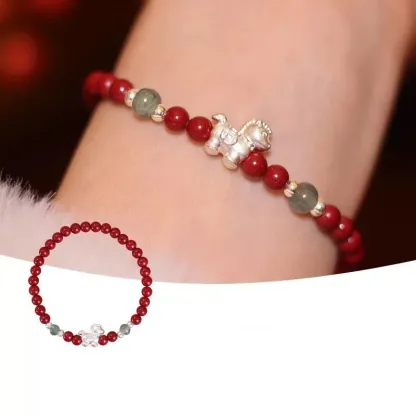 S999 Silver Horse Zodiac Bracelet with Jade and Cinnabar – Red String Good Luck Jewelry