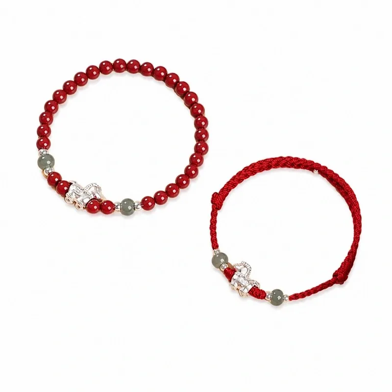 S999 Silver Horse Zodiac Bracelet with Jade and Cinnabar – Red String Good Luck Jewelry