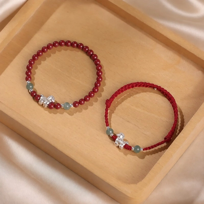S999 Silver Horse Zodiac Bracelet with Jade and Cinnabar – Red String Good Luck Jewelry