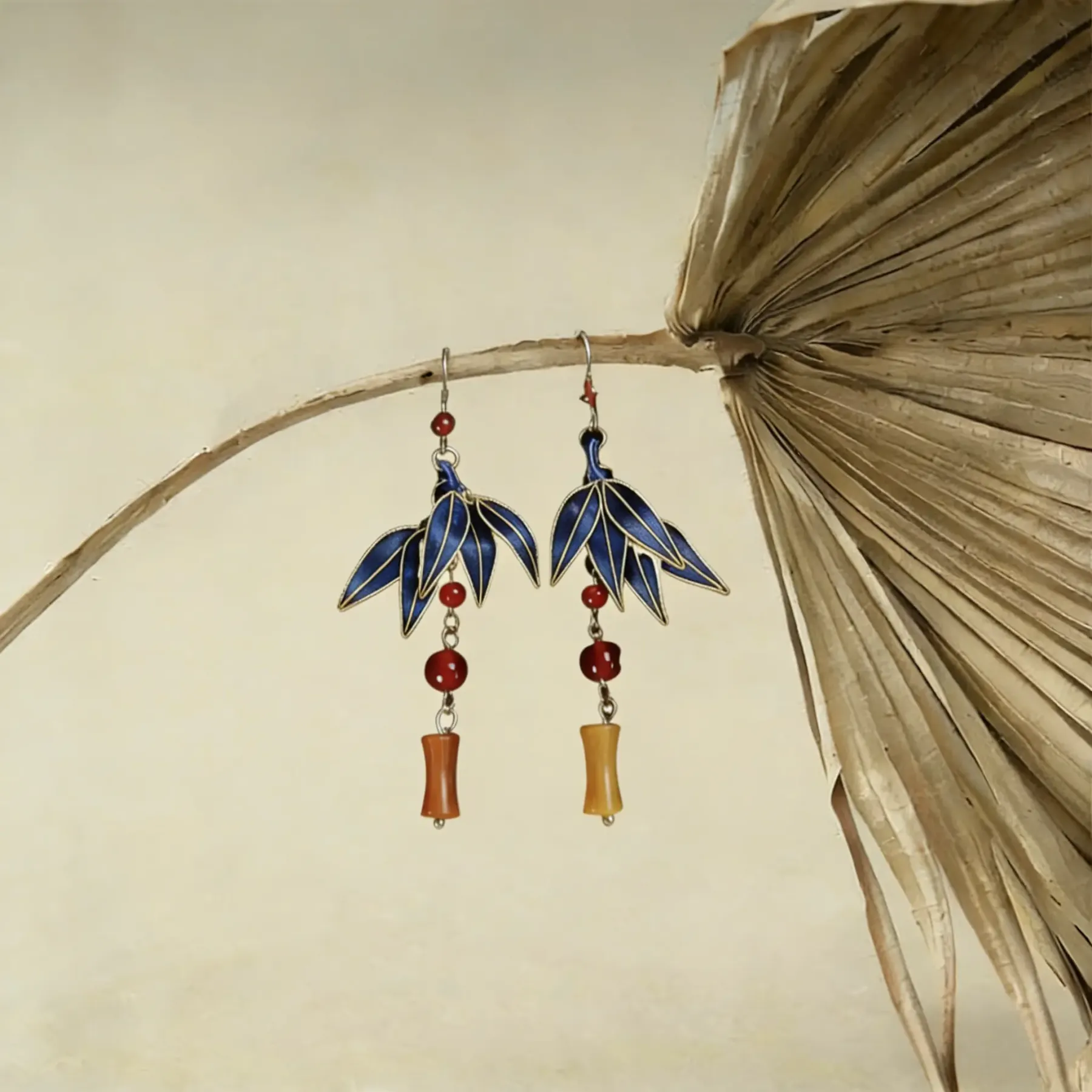 Sapphire Bamboo Mulberry Silk & Filigree Earrings - Serenity & Integrity