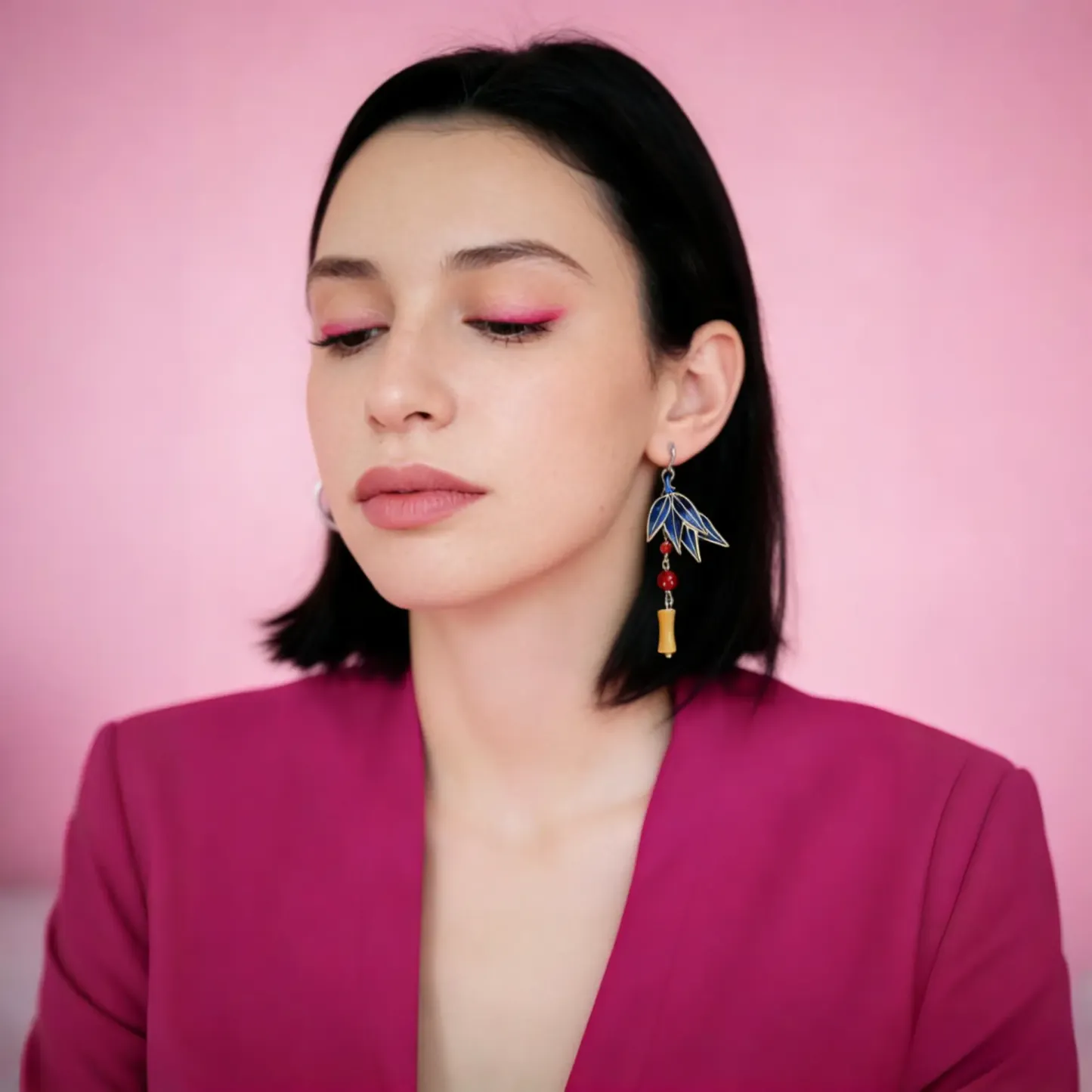 Sapphire Bamboo Mulberry Silk & Filigree Earrings - Serenity & Integrity