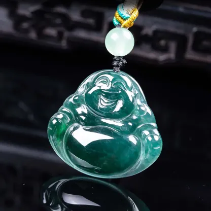 Smiling Buddha Natural Jadeite Pendant – Optimism, Inner Peace & Abundant Fortune