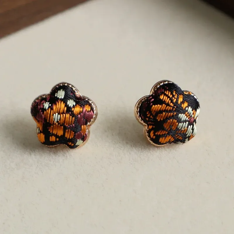 Song Brocade Flower Stud Earrings | Black, Green & Purple