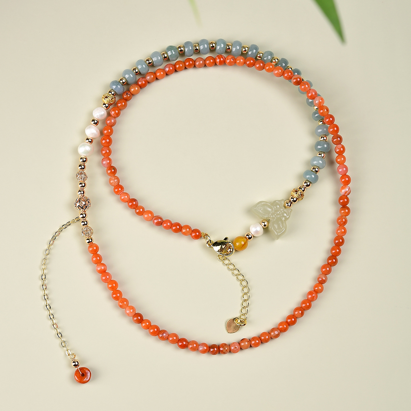 Southern Red Agate & Blue Water Jade Bracelet Necklace for Vitality & Inner Peace