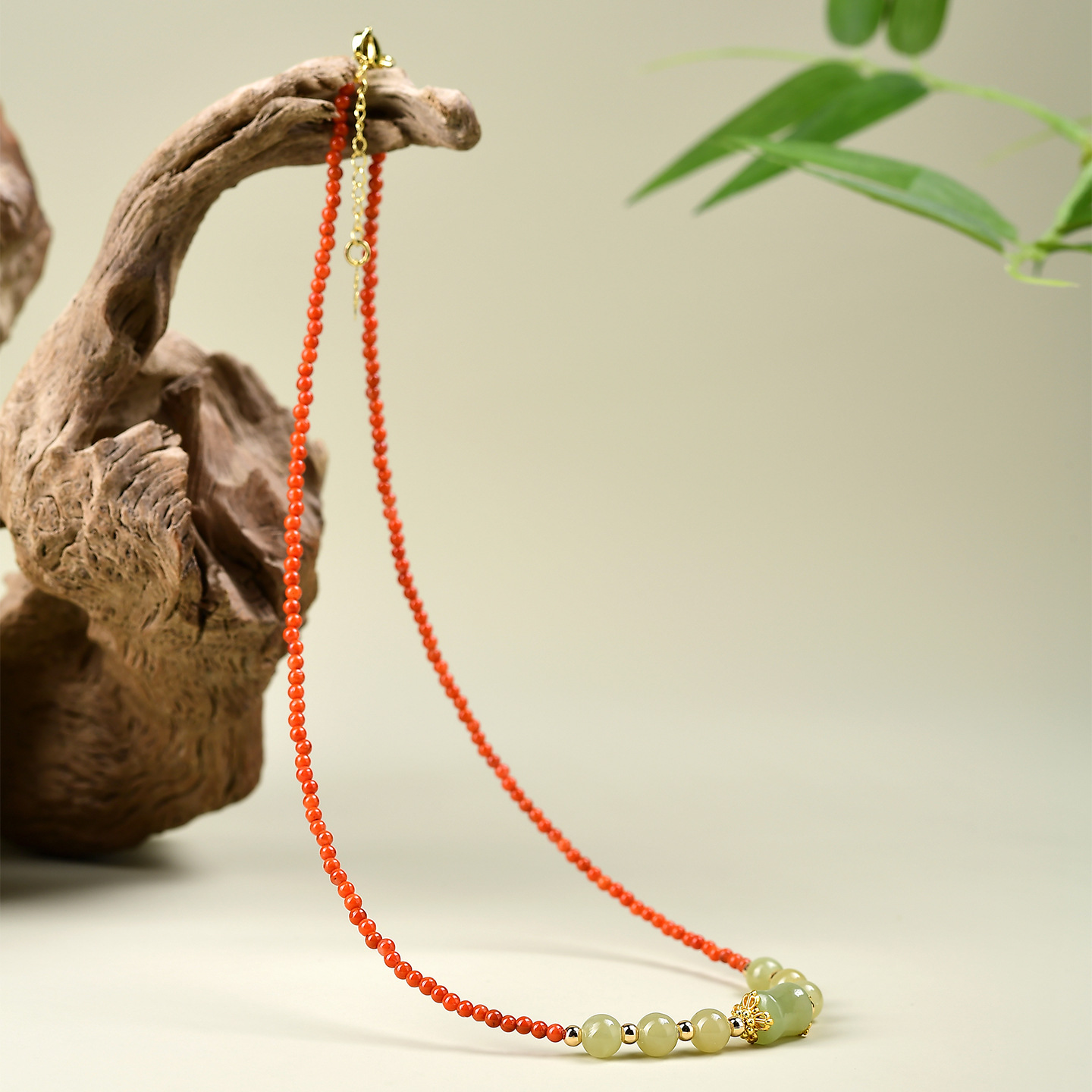 Southern Red Agate & Hetian Jade Necklace for Inner Peace & Elegant Vitality