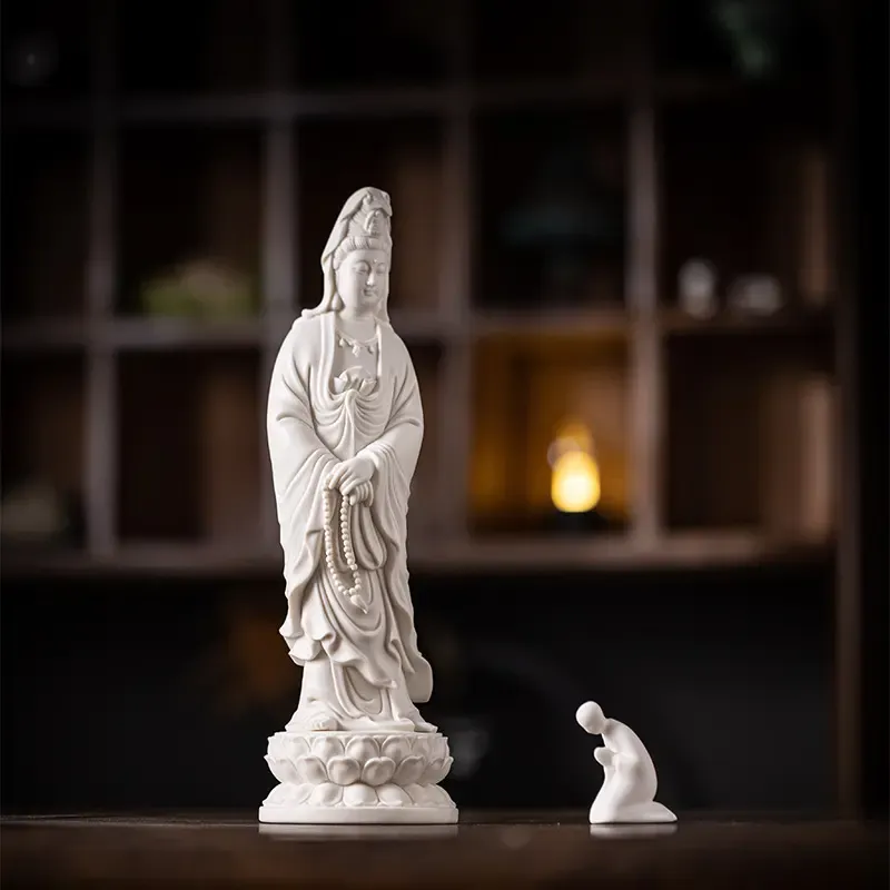 Standing Guanyin Dehua White Porcelain Statue for Inner Peace & Divine Protection