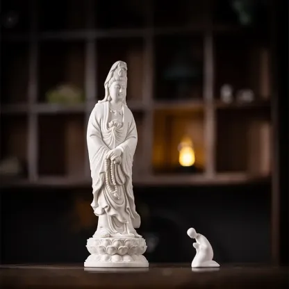Standing Guanyin Dehua White Porcelain Statue for Inner Peace & Divine Protection