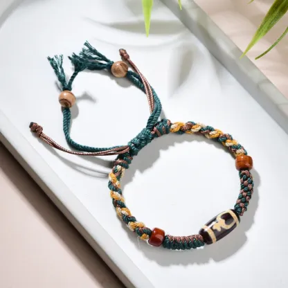 Tibetan-Style Agate Treasure Vase Dzi Bead Bracelet – Abundance, Wisdom & Spiritual Protection