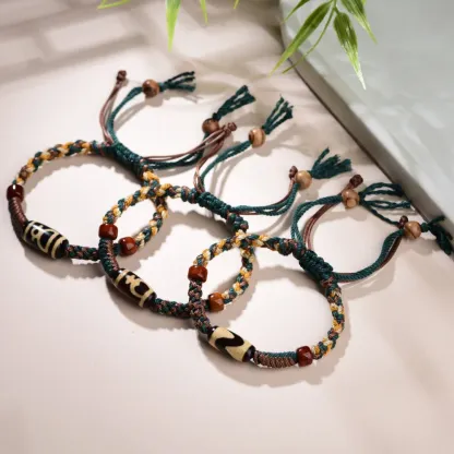 Tibetan-Style Agate Treasure Vase Dzi Bead Bracelet – Abundance, Wisdom & Spiritual Protection