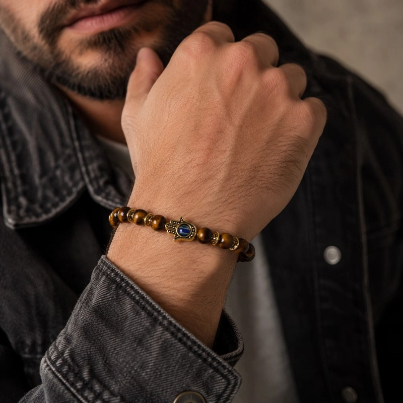 Tiger Eye Hamsa Evil Eye Bracelet – Courage, Focus & Protection
