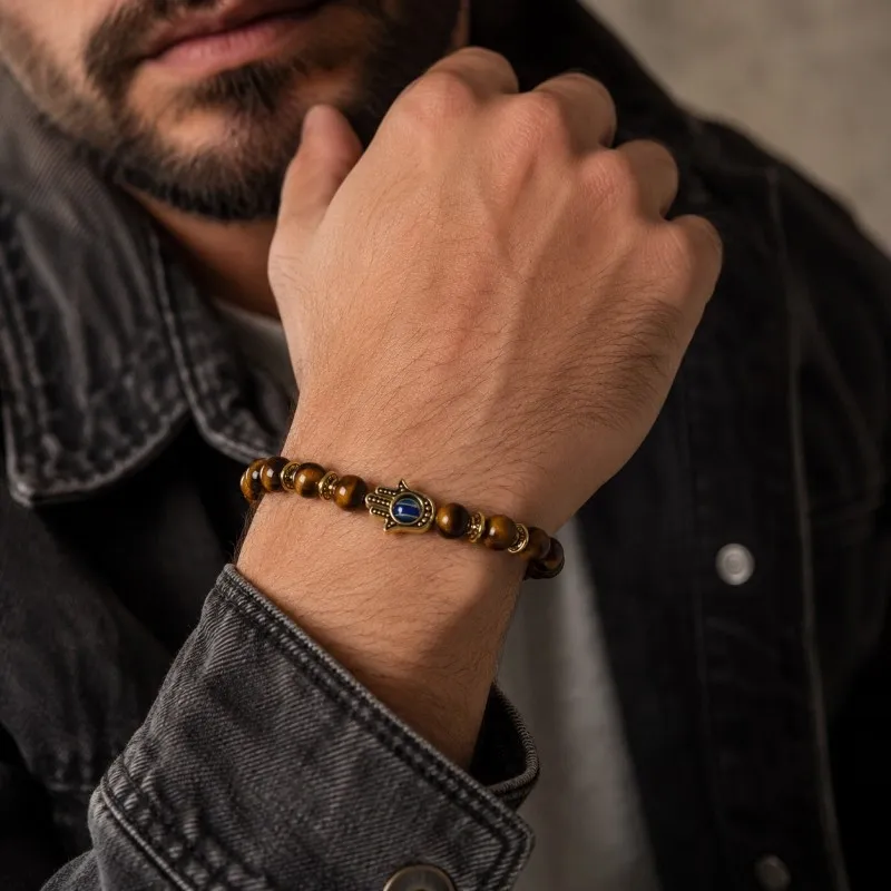 Tiger Eye Hamsa Evil Eye Bracelet – Courage, Focus & Protection