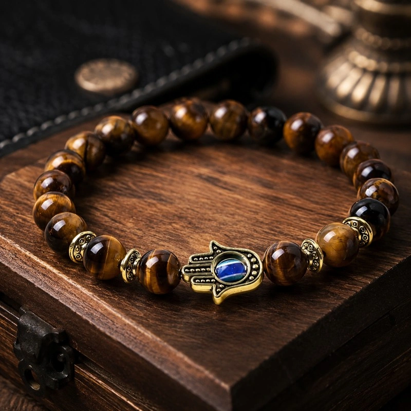 Tiger Eye Hamsa Evil Eye Bracelet – Courage, Focus & Protection