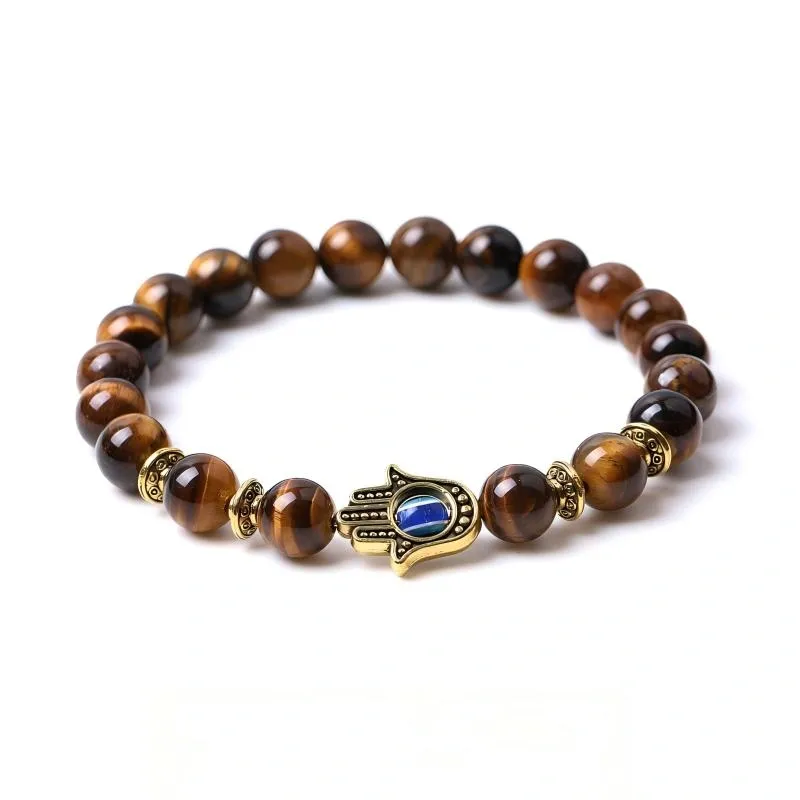 Tiger Eye Hamsa Evil Eye Bracelet – Courage, Focus & Protection