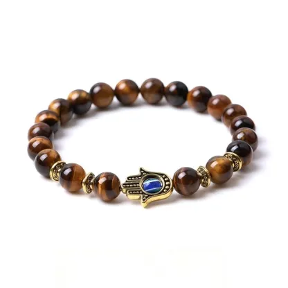 Tiger Eye Hamsa Evil Eye Bracelet – Courage, Focus & Protection