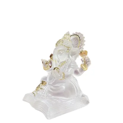 Translucent White Ganesha Statue – Southeast Asian Resin Elephant God Figurine for Home & Office Decor