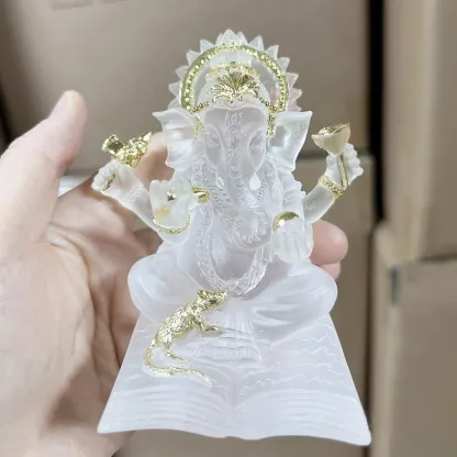 Translucent White Ganesha Statue – Southeast Asian Resin Elephant God Figurine for Home & Office Decor