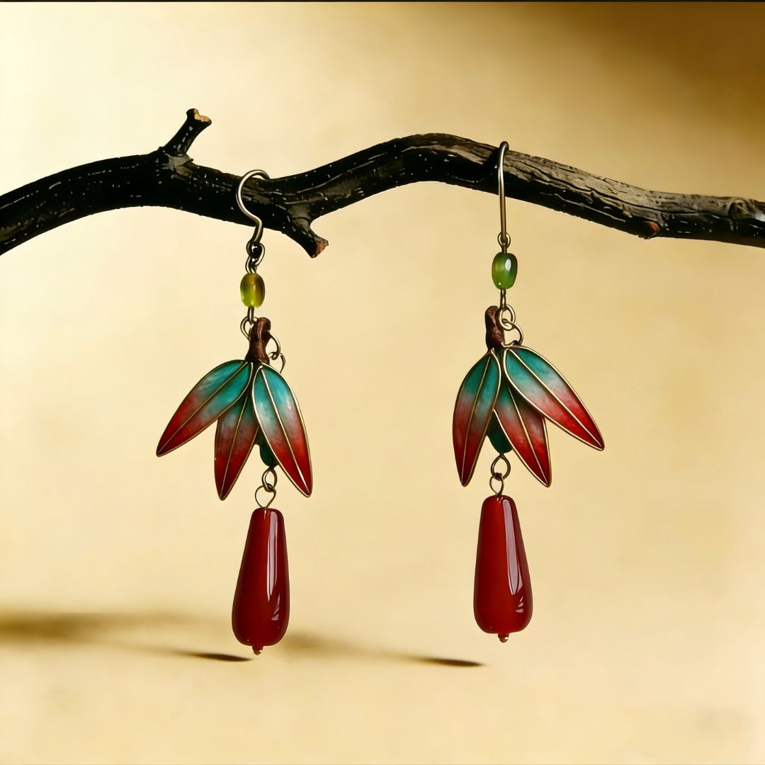 Verdant Bamboo Mulberry Silk & Filigree Earrings - Resilience & Vitality