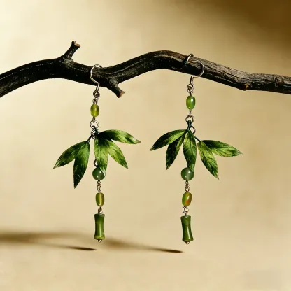 Verdant Bamboo Mulberry Silk & Filigree Earrings - Serenity