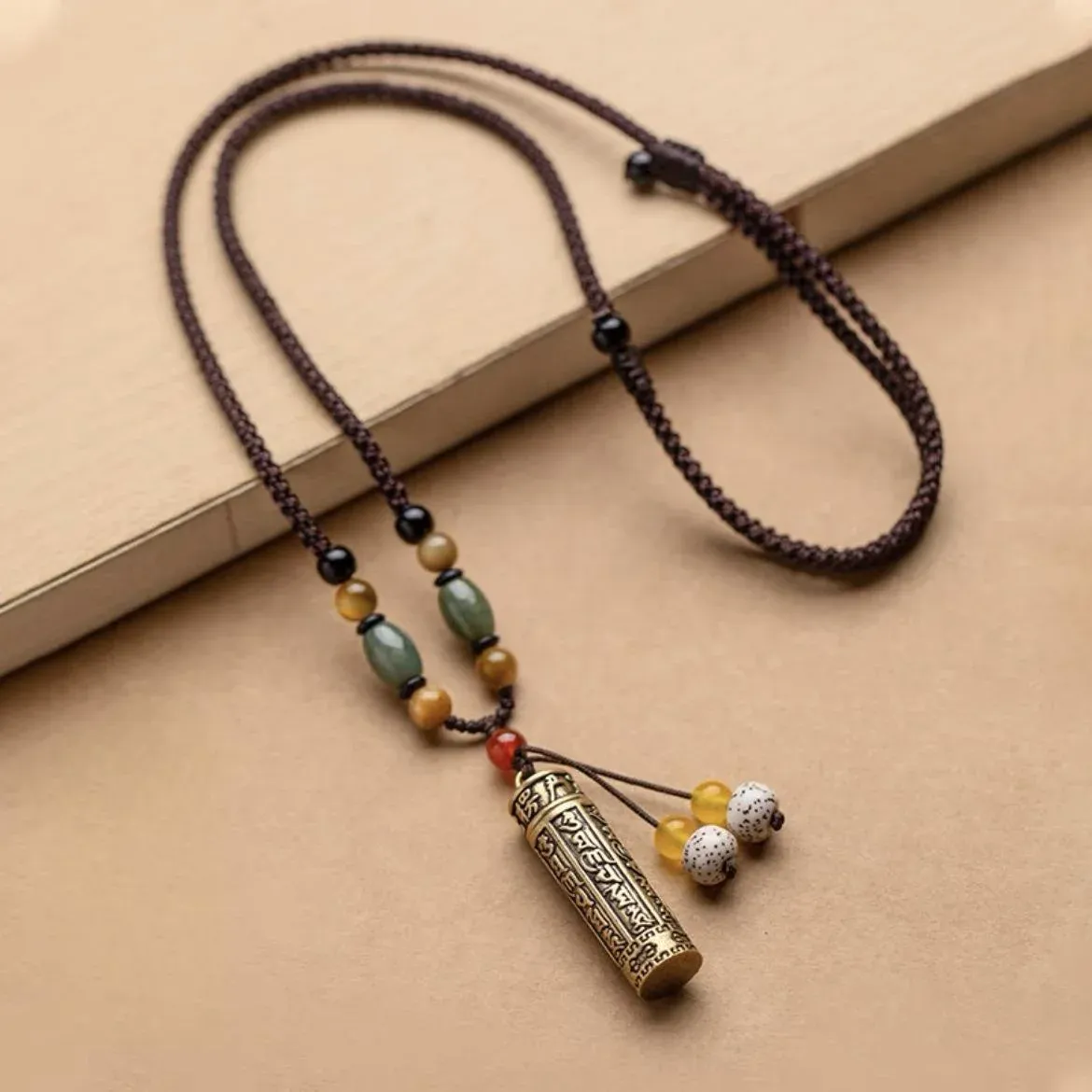 Vintage Brass Scripture Necklace – Openable Gau Box Pendant | Simple & Deluxe