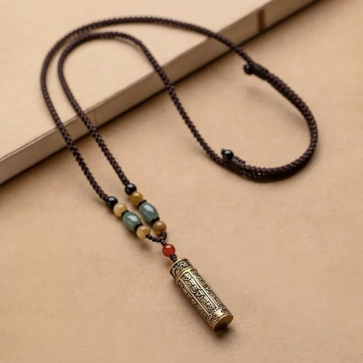Vintage Brass Scripture Necklace | Openable Gau Box Pendant