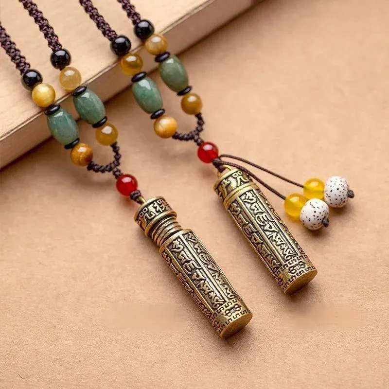 Vintage Brass Scripture Necklace – Openable Gau Box Pendant | Simple & Deluxe