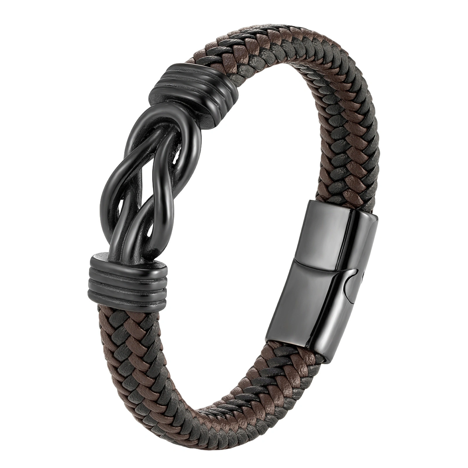 Vintage Men’s Infinity Symbol Bracelet – Hand-Braided Leather Wristband with Magnetic Clasp
