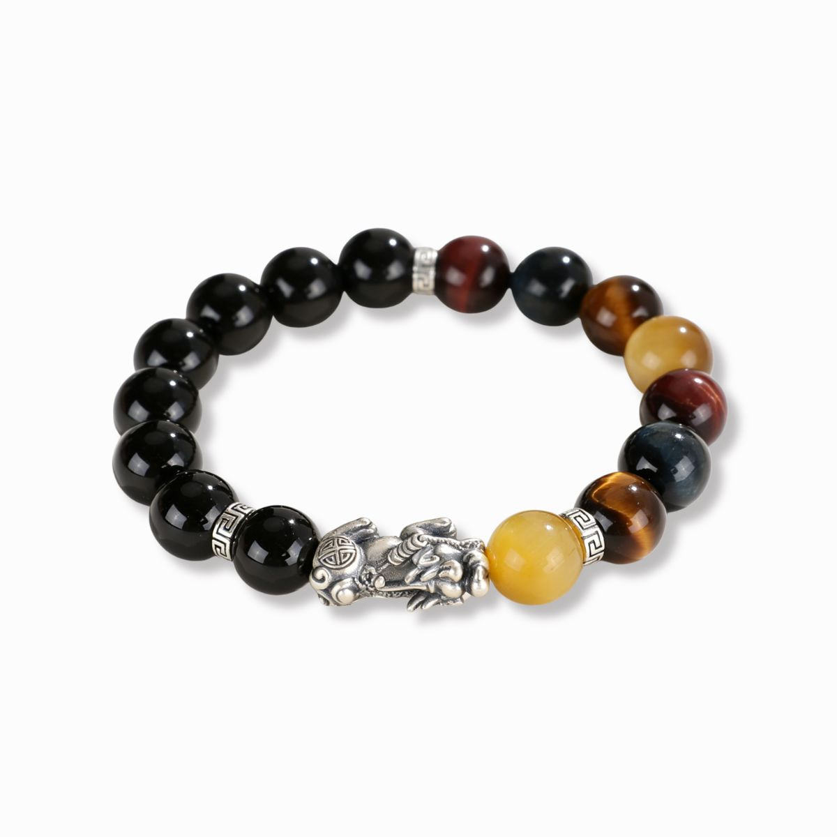 Wealth-Attracting Pixiu Black Onyx Tiger's Eye Bracelet - The Fortress of Fortune and Courage