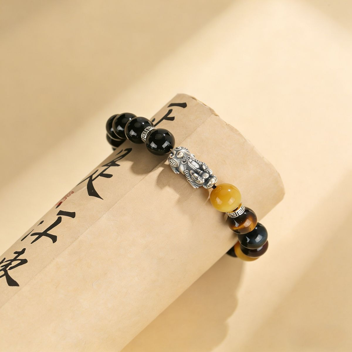 Wealth-Attracting Pixiu Black Onyx Tiger's Eye Bracelet - The Fortress of Fortune and Courage