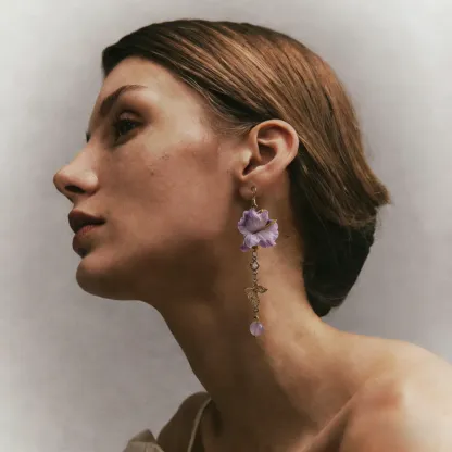 Ethereal Iris & Butterfly Mulberry Silk Tassel Earrings