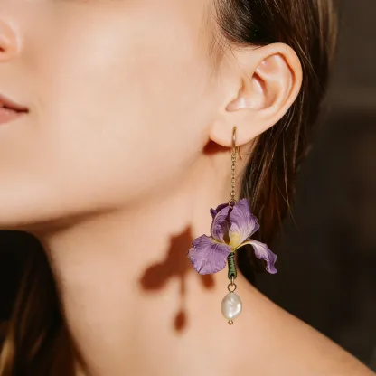 Ethereal Violet Blossom Mulberry Silk & Pearl Long Tassel Earrings