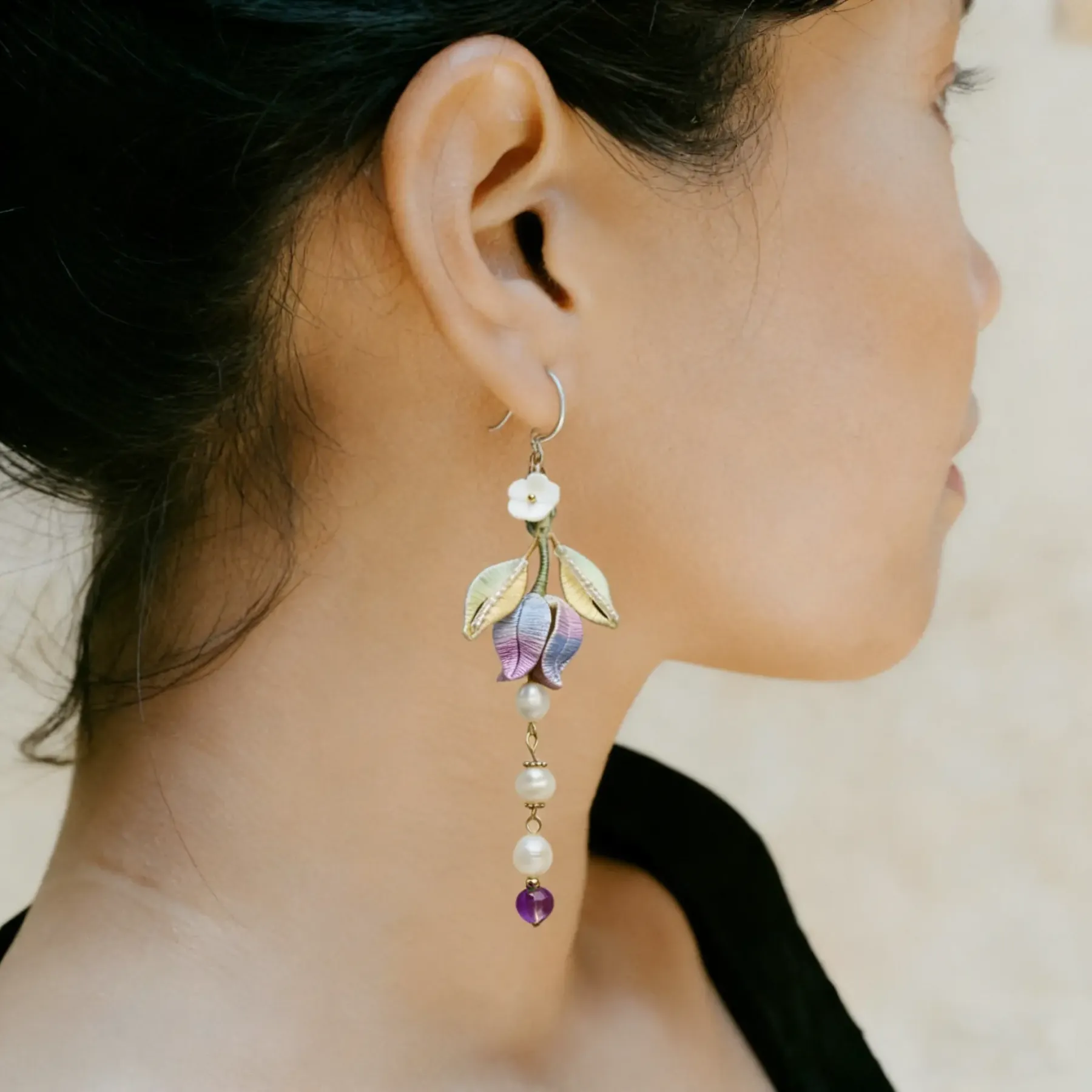 Radiant Lily of the Valley Mulberry Silk Earrings - Happiness & Purity