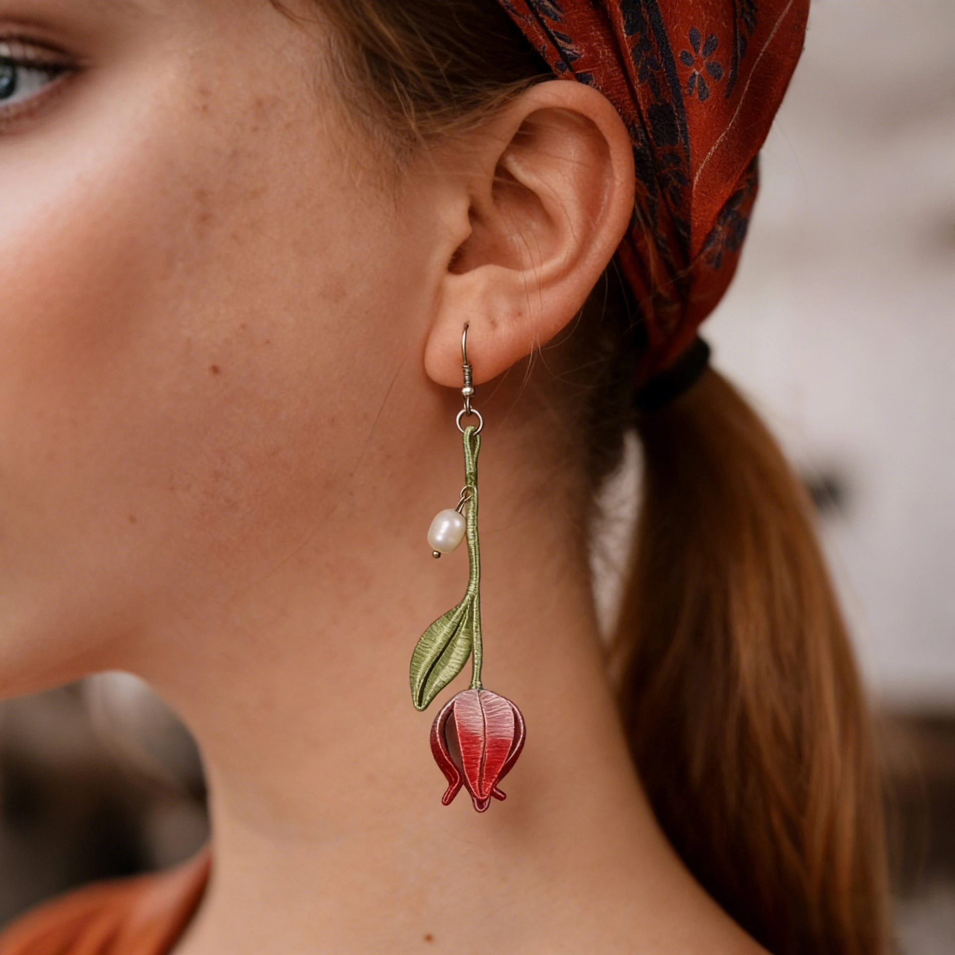 Radiant Lily of the Valley Mulberry Silk & Pearl Earrings