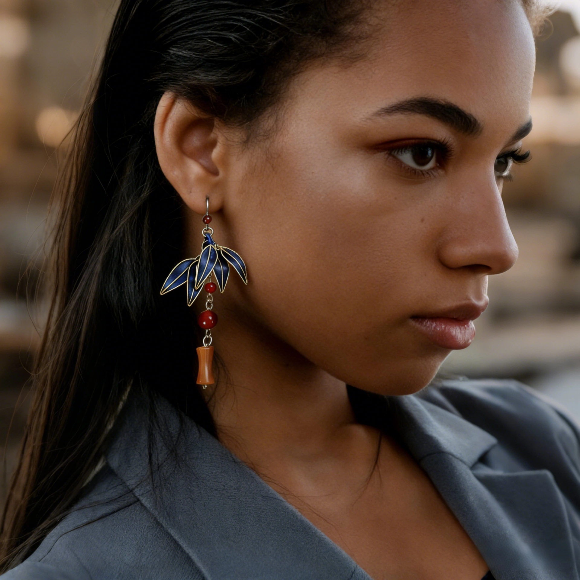 Sapphire Bamboo Mulberry Silk & Filigree Earrings - Serenity & Integrity
