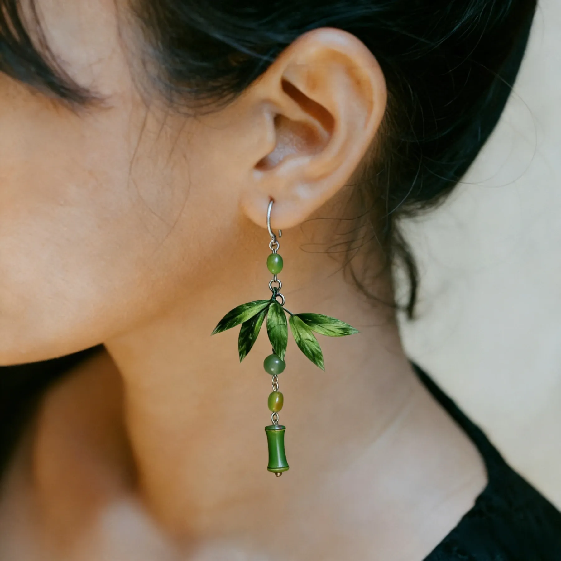 Verdant Bamboo Mulberry Silk & Filigree Earrings - Serenity