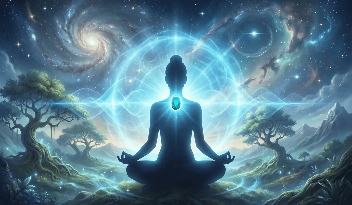 Digital art representing Turquoise stone spiritual meaning and its connection to the Throat Chakra and communication.