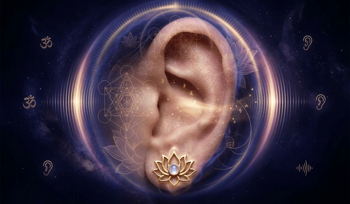 Conceptual spiritual illustration of the ear as a gateway to the soul, symbolizing inner hearing and divine receptivity.