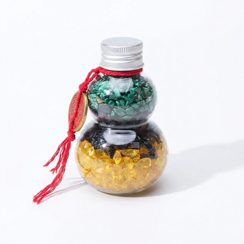 Three-Color Crystal Gourd – Malachite, Obsidian & Citrine Ornament for Protection & Prosperity