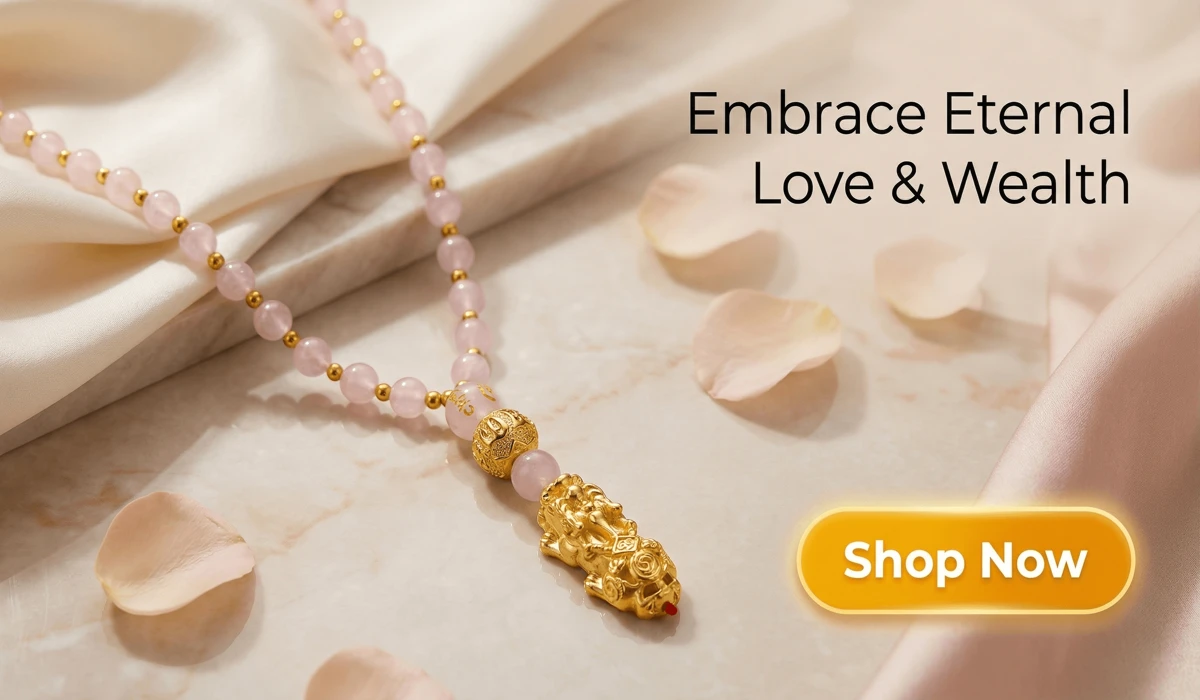Rose Quartz Pixiu Pendant Necklace for Love and Abundance - Luxury Spiritual Jewelry with Gold Pixiu Charm