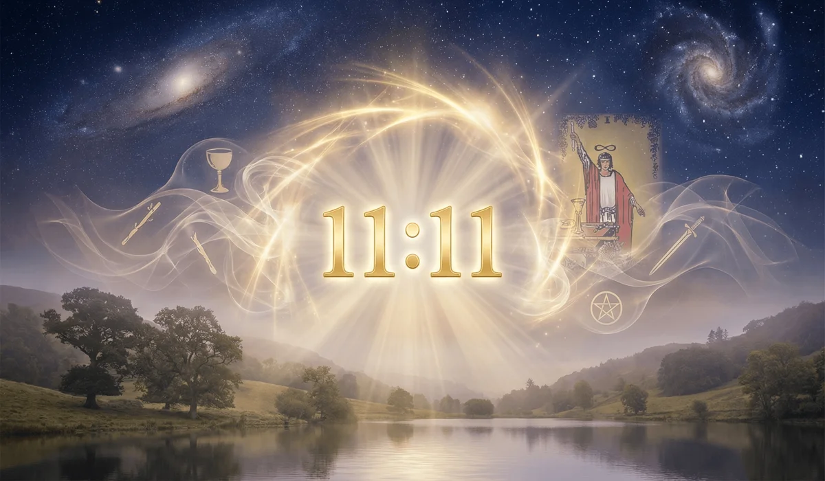 Digital art representing the 1111 spiritual portal and manifestation code for new beginnings.