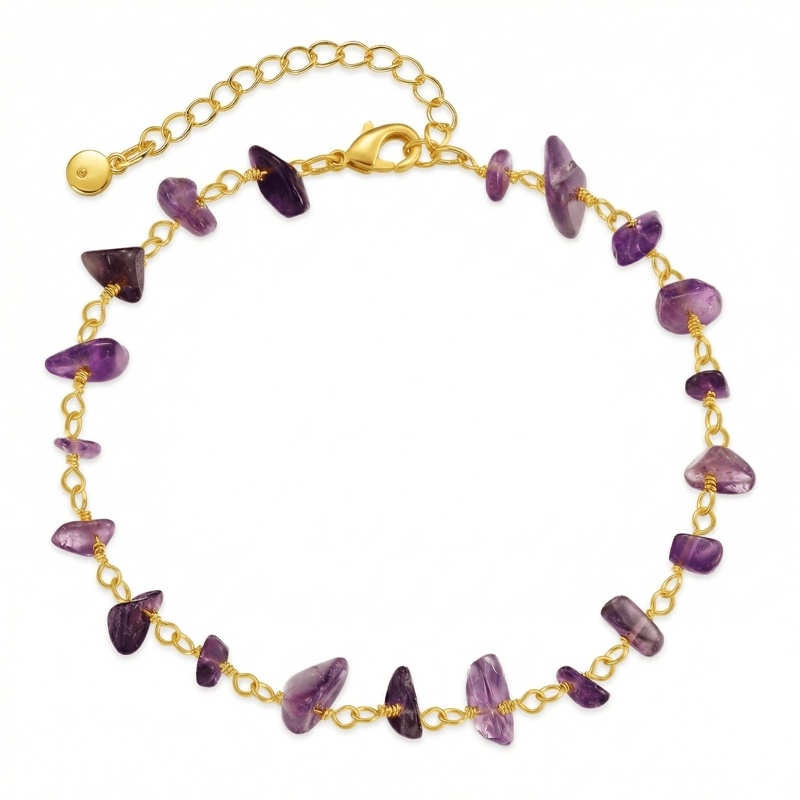 Amethyst 18K Gold Plated Copper Anklet for Inner Wisdom & Focused Clarity