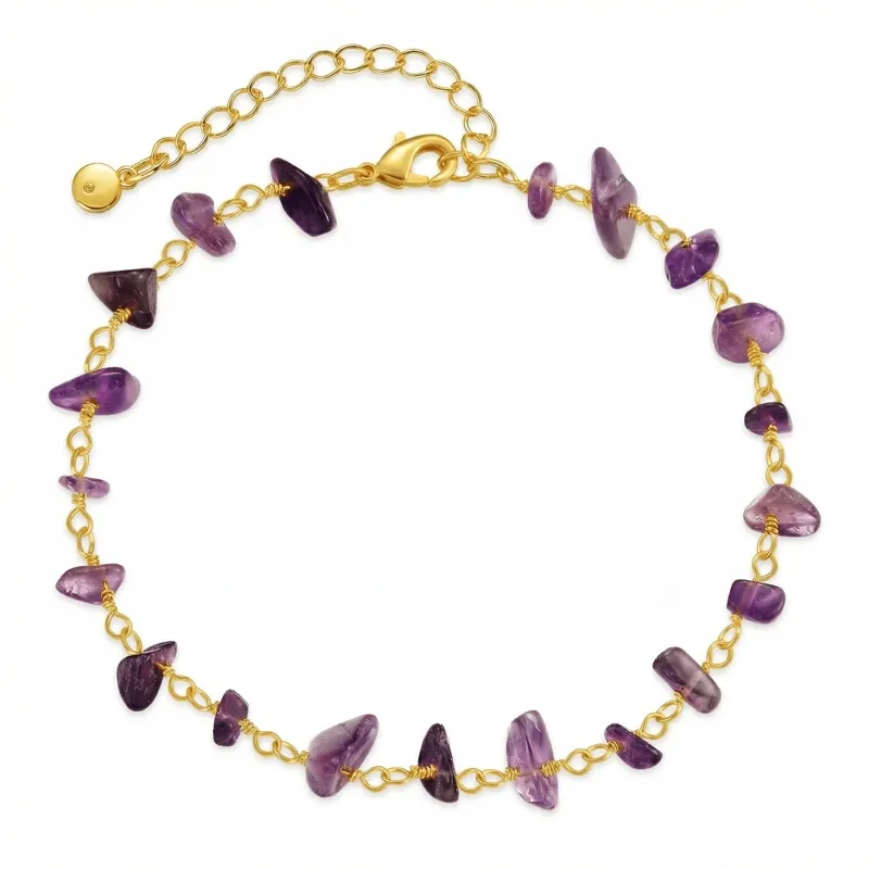 Amethyst 18K Gold Plated Copper Anklet for Inner Wisdom & Focused Clarity