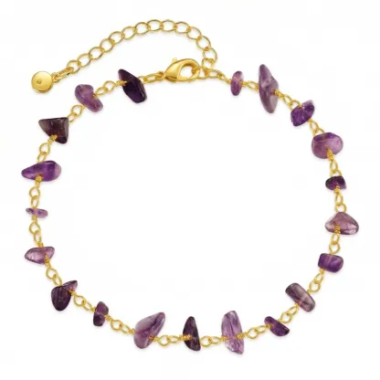 Amethyst 18K Gold Plated Copper Anklet for Inner Wisdom & Focused Clarity