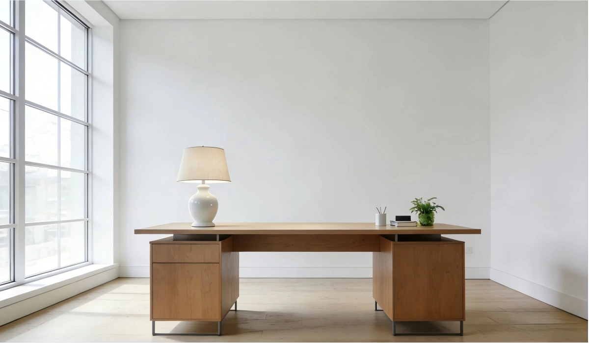 A minimalist interior symbolizing Feng Shui balance for 2026, emphasizing calm space to counter Fire Horse energy.