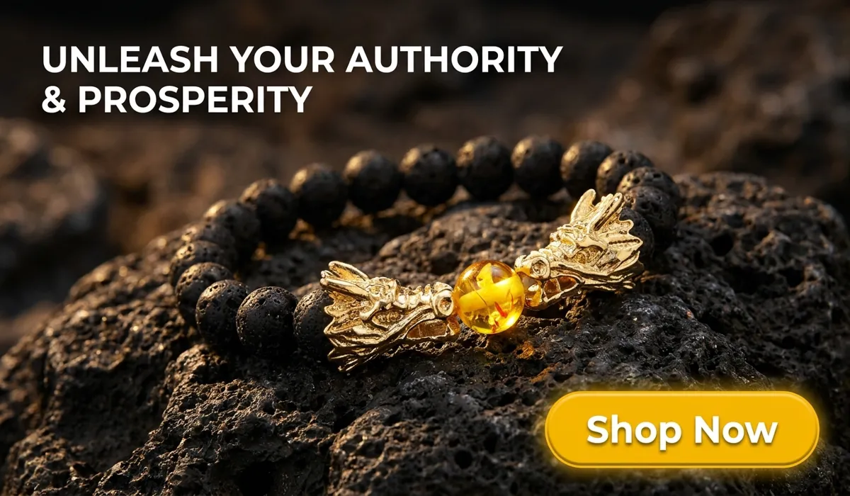 Power-Attracting Double Dragon Head Lava Stone Amber Bracelet for Authority and Prosperity - Luxury E-commerce SEO Blog Image
