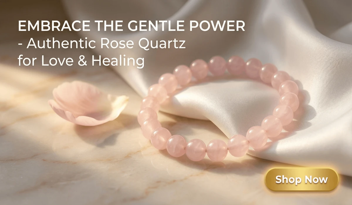 Rose Quartz Beads Bracelet for Love and Healing - High-end Crystal Jewelry Blog Illustration with Shop Now Button