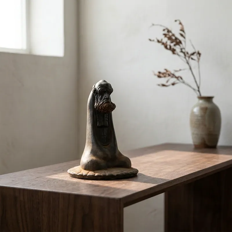Natural Rust Iron & Resin Bodhidharma Statue for Inner Peace & Spiritual Protection